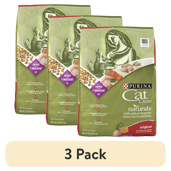 (3 pack) Purina Cat Chow Naturals, Dry Cat Food, Chicken & Salmon, 18 lb Bag