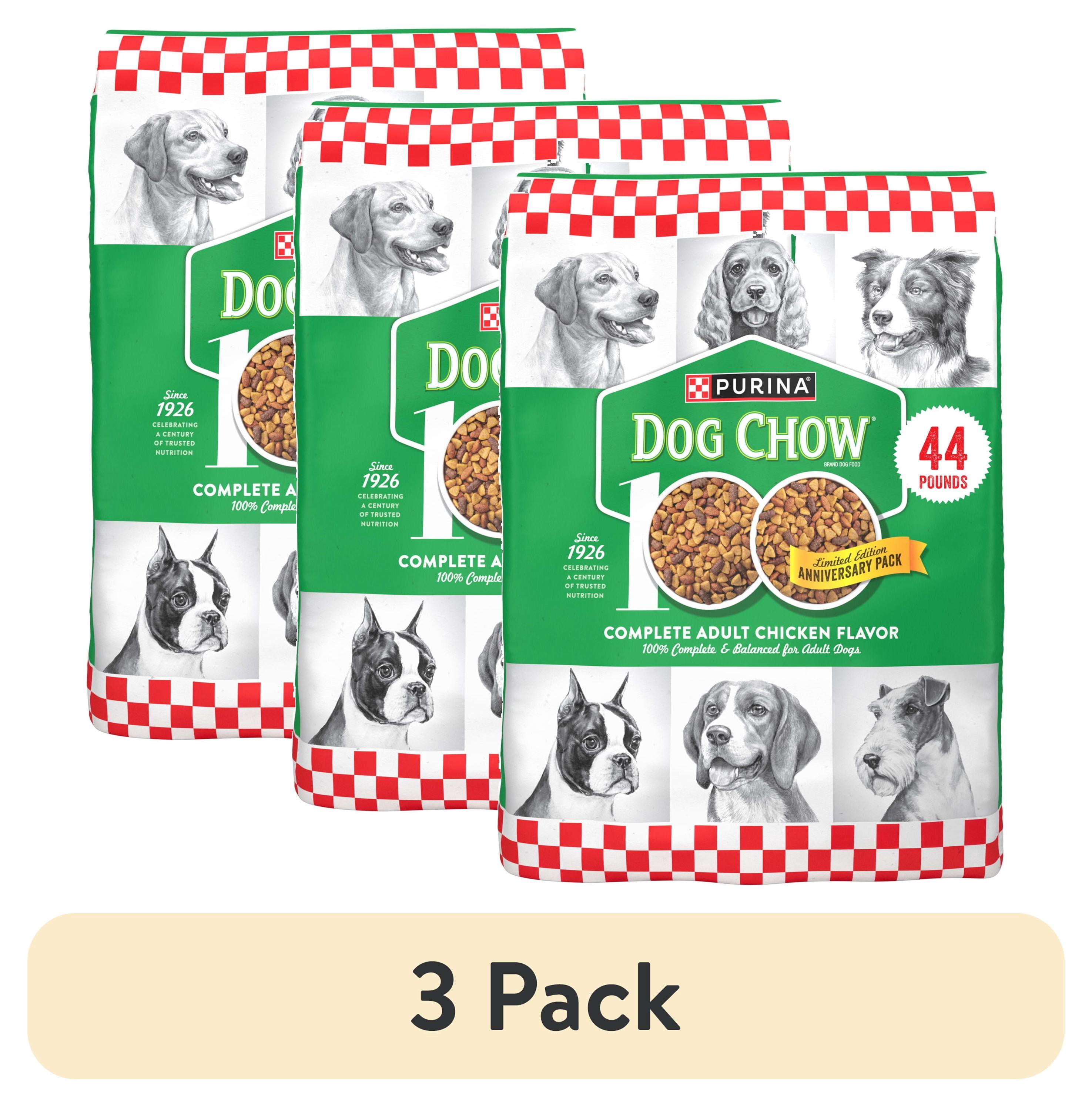 (3 pack) Purina Dog Chow Complete, Dry Dog Food for Adult Dogs High Protein, Real Chicken, 44 lb Bag
