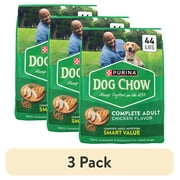 (3 pack) Purina Dog Chow Complete, Dry Dog Food for Adult Dogs High Protein, Real Chicken, 44 lb Bag