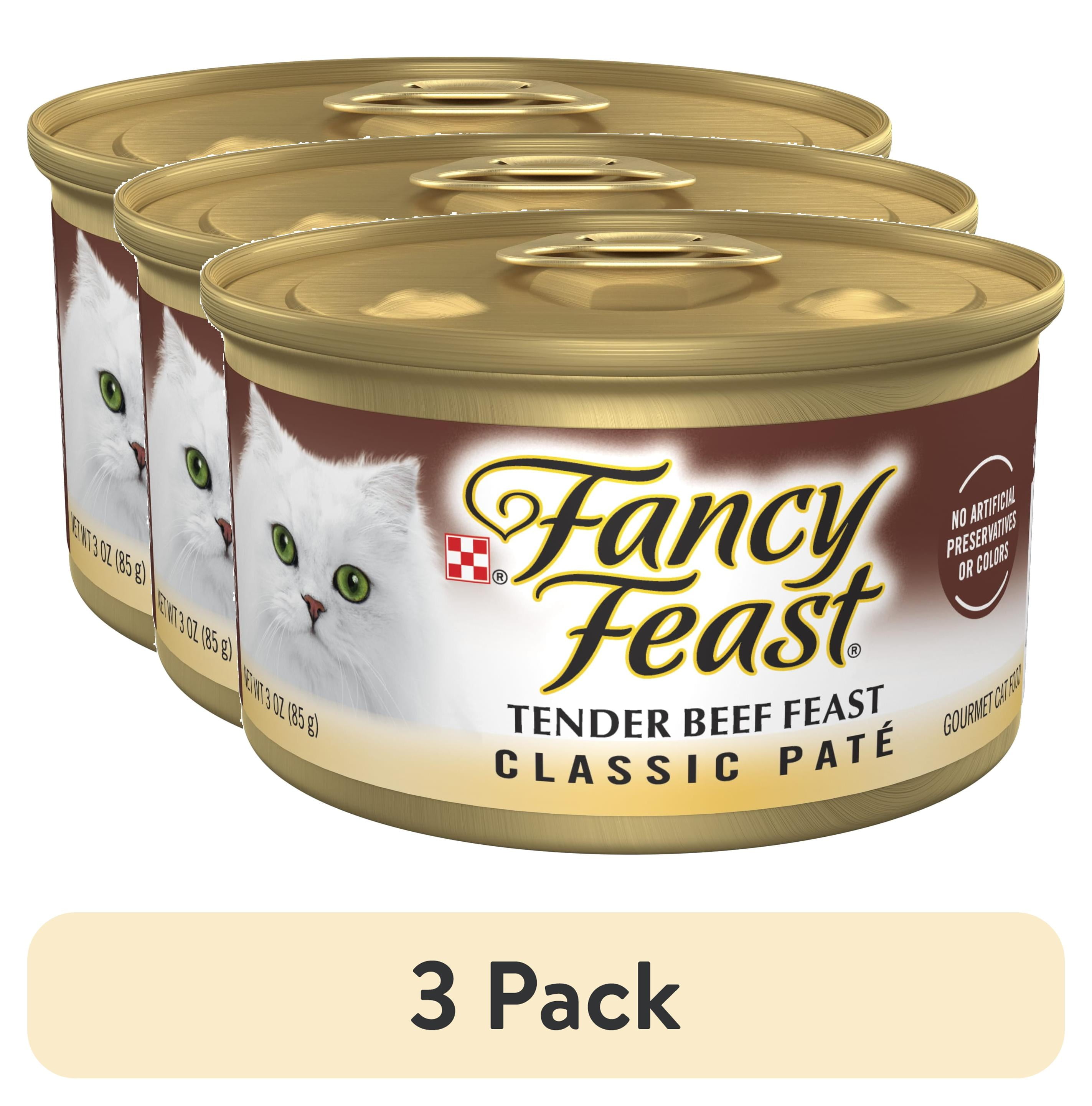 (3 pack) Purina Fancy Feast Tender Beef Feast Classic Grain Free Wet Cat Food Pate, 3 oz.