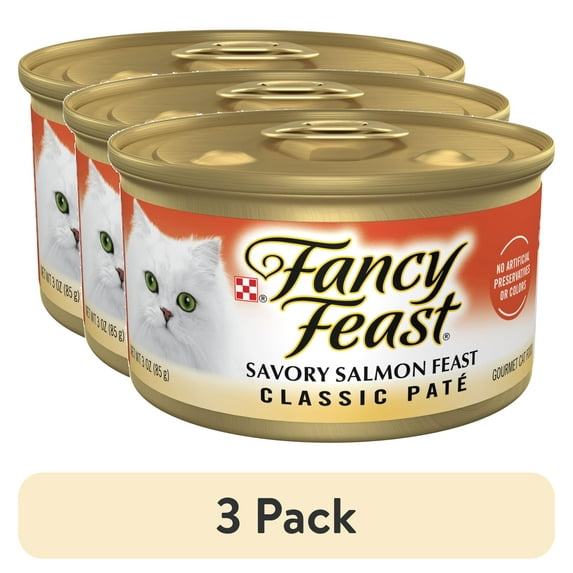 (3 pack) Purina Fancy Feast Classic Pate Kitten Food, Wet Cat Food, Savory Salmon Feast, 3 oz Can
