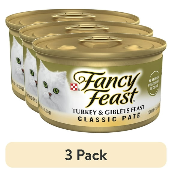 (3 pack) Purina Fancy Feast Classic Pate Kitten Food, Wet Cat Food, Turkey & Giblets Feast, 3 oz Can