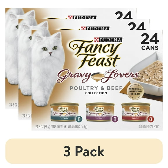 (3 pack) Purina Fancy Feast Gravy Lovers Food, Wet Cat Food Collection, 3 oz Cans (24 Pack)