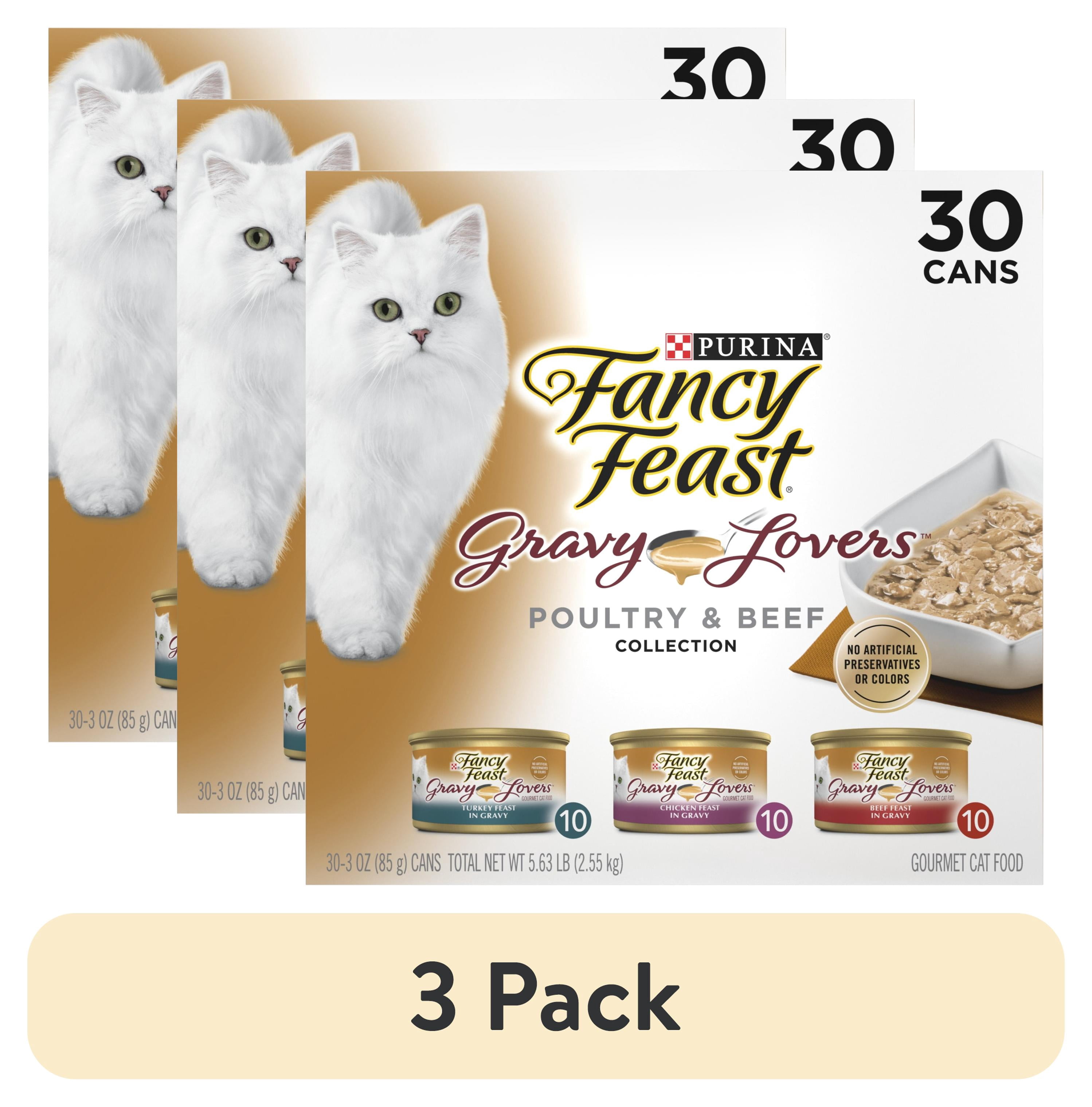 (3 pack) Purina Fancy Feast Gravy Lovers Poultry & Beef in Gravy Wet Cat Food Variety Pack, 3 oz Cans (30 Pack)