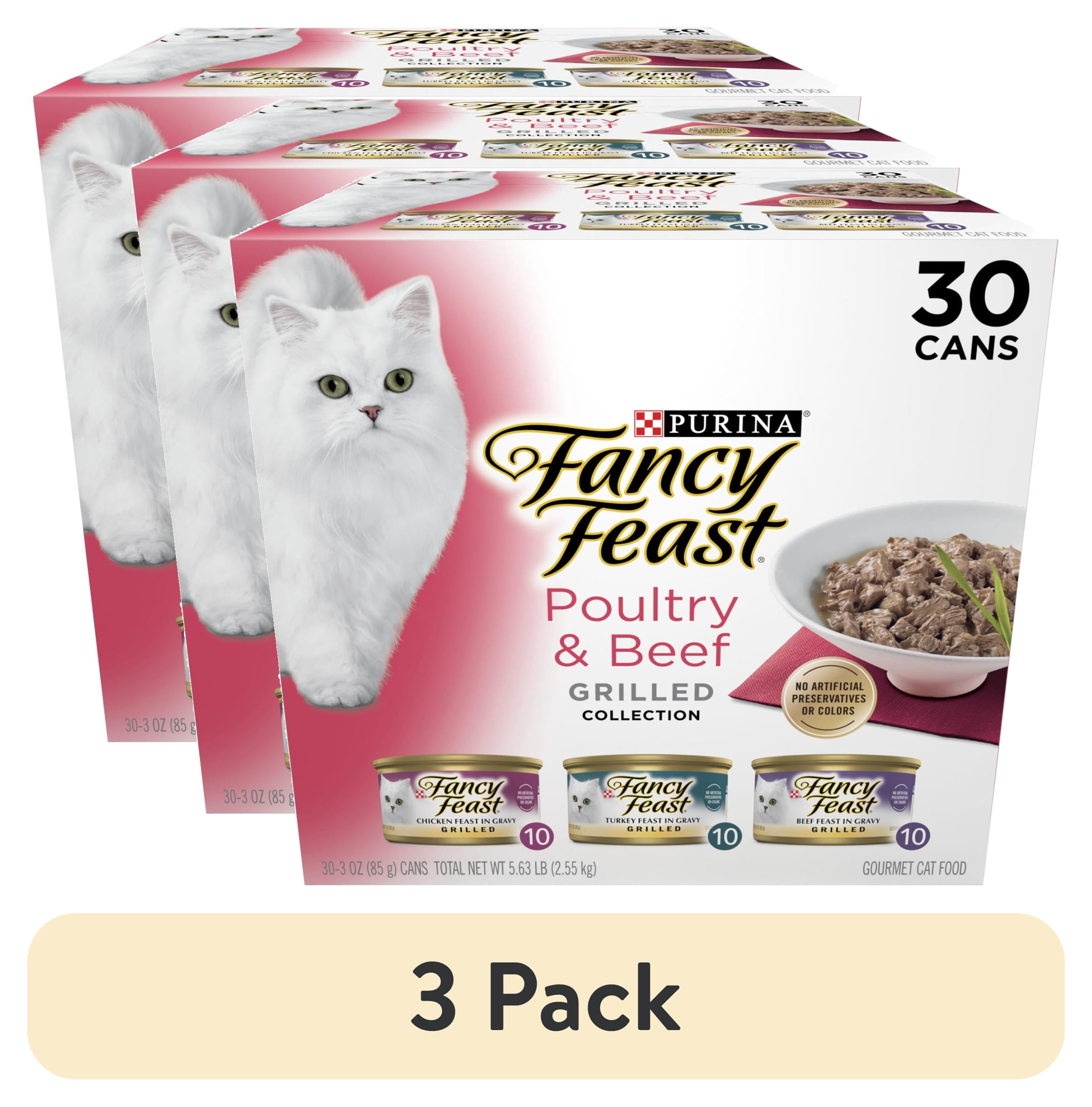 (3 pack) Purina Fancy Feast Poultry & Beef Grilled Collection Wet Cat Food Variety Pack, 3 oz Cans (30 Pack)