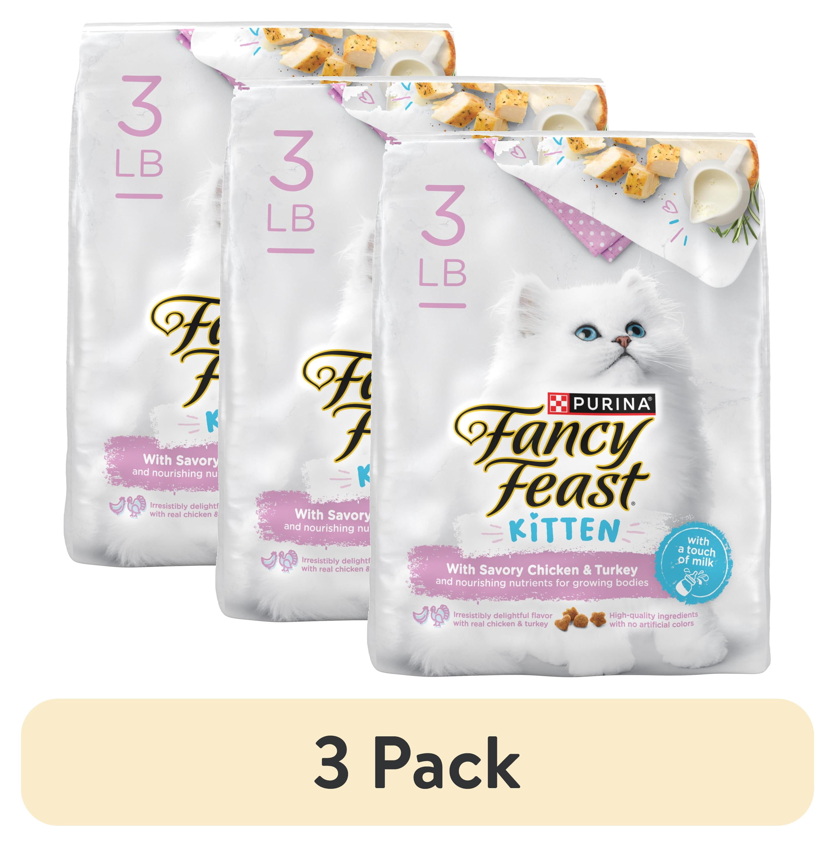 (3 pack) Purina Fancy Feast Indoor Dry Kitten Food, Chicken & Turkey, 3 lb Bag
