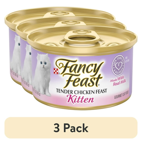 (3 pack) Purina Fancy Feast Kitten Food, Wet Cat Food, Chicken Feast & Milk, 3 oz Can
