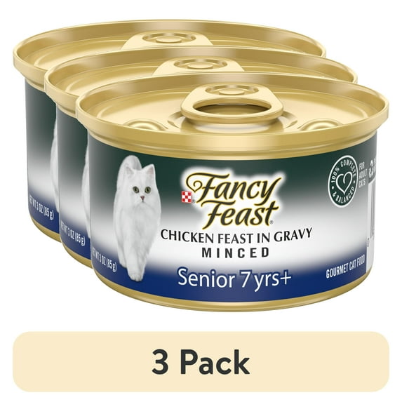 (3 pack) Purina Fancy Feast Senior Classic Pate Wet Cat Food, Minced Chicken in Gravy, 3 oz Cans
