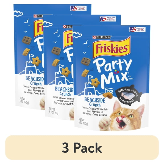 Purina Friskies Party Mix Beachside Crunch, Cat Treats, Shrimp, Crab, & Tuna, 6 oz Bag