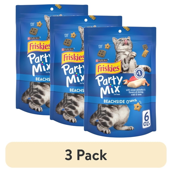 Purina Friskies Party Mix Beachside Crunch, Cat Treats, Shrimp, Crab, & Tuna, 6 oz Bag