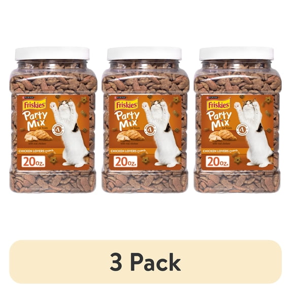 (3 pack) Purina Friskies Cat Treats, Party Mix Chicken Lovers Crunch, 20 oz.