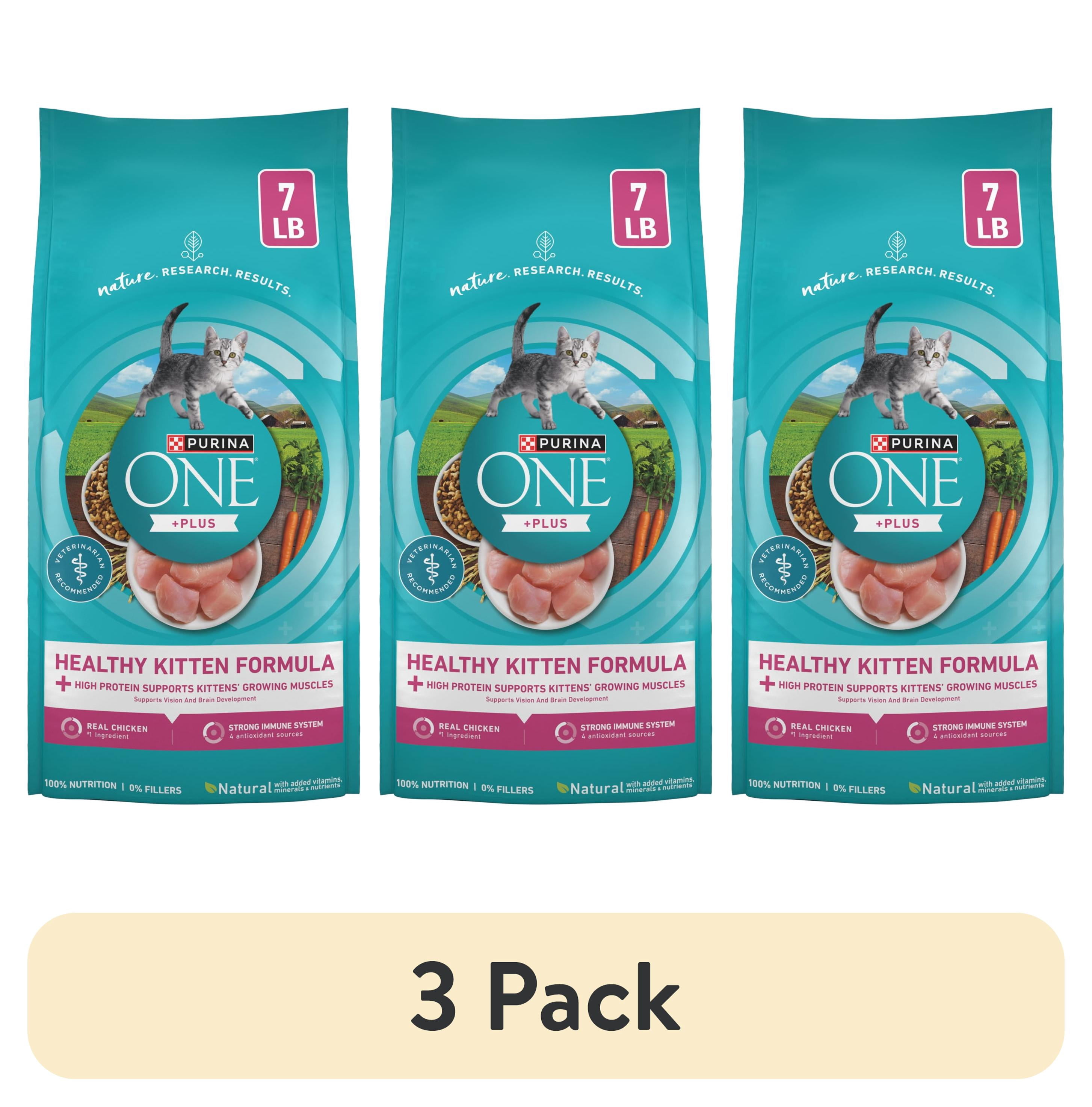 (3 pack) Purina ONE High Protein, Natural Dry Kitten Food, +Plus Healthy Kitten Formula, 7 lb. Bag