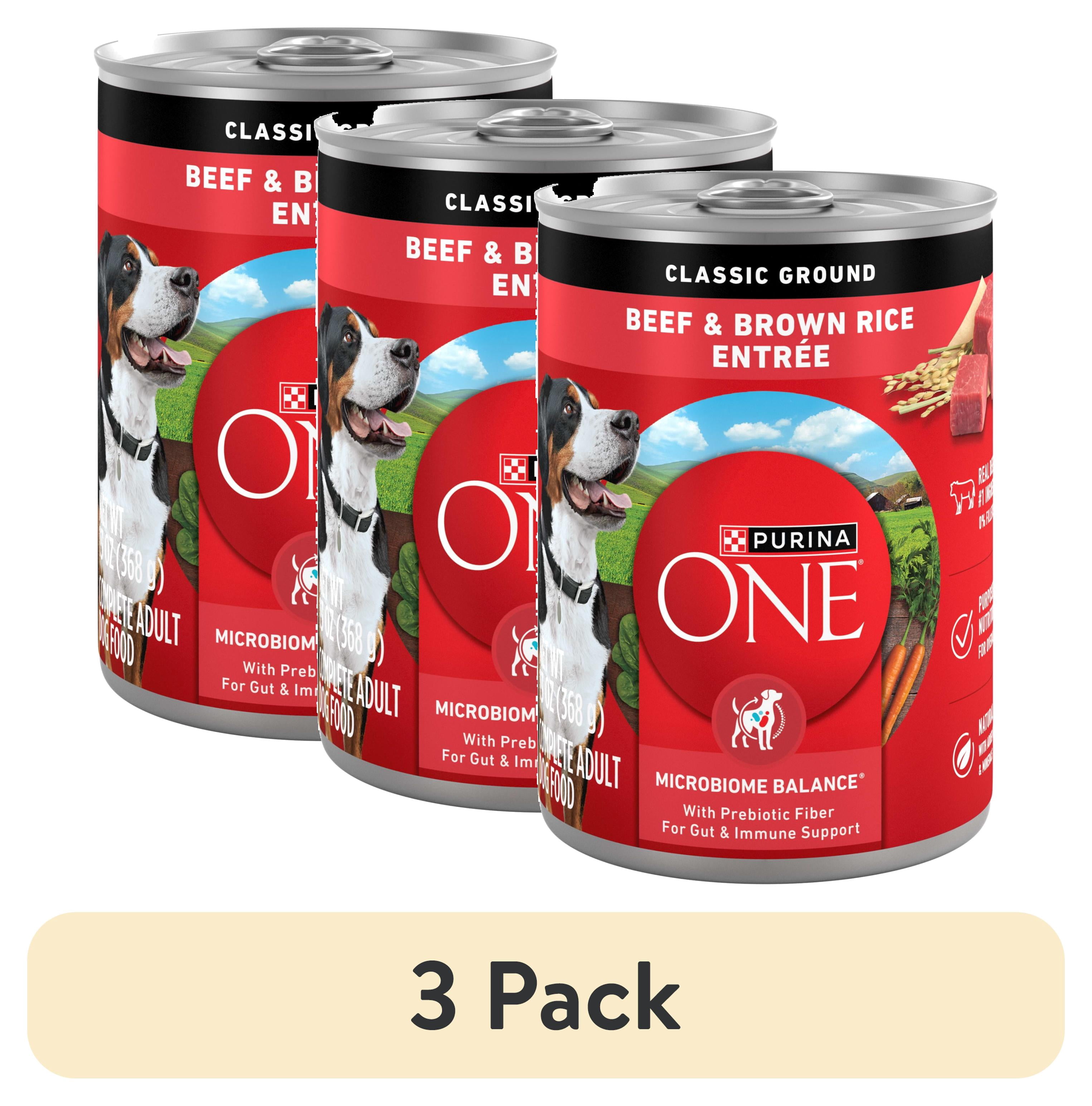 (3 pack) Purina ONE Natural Wet Dog Food, High Protein Soft Beef & Brown Rice Barley, 13 oz Can, 12 Pack