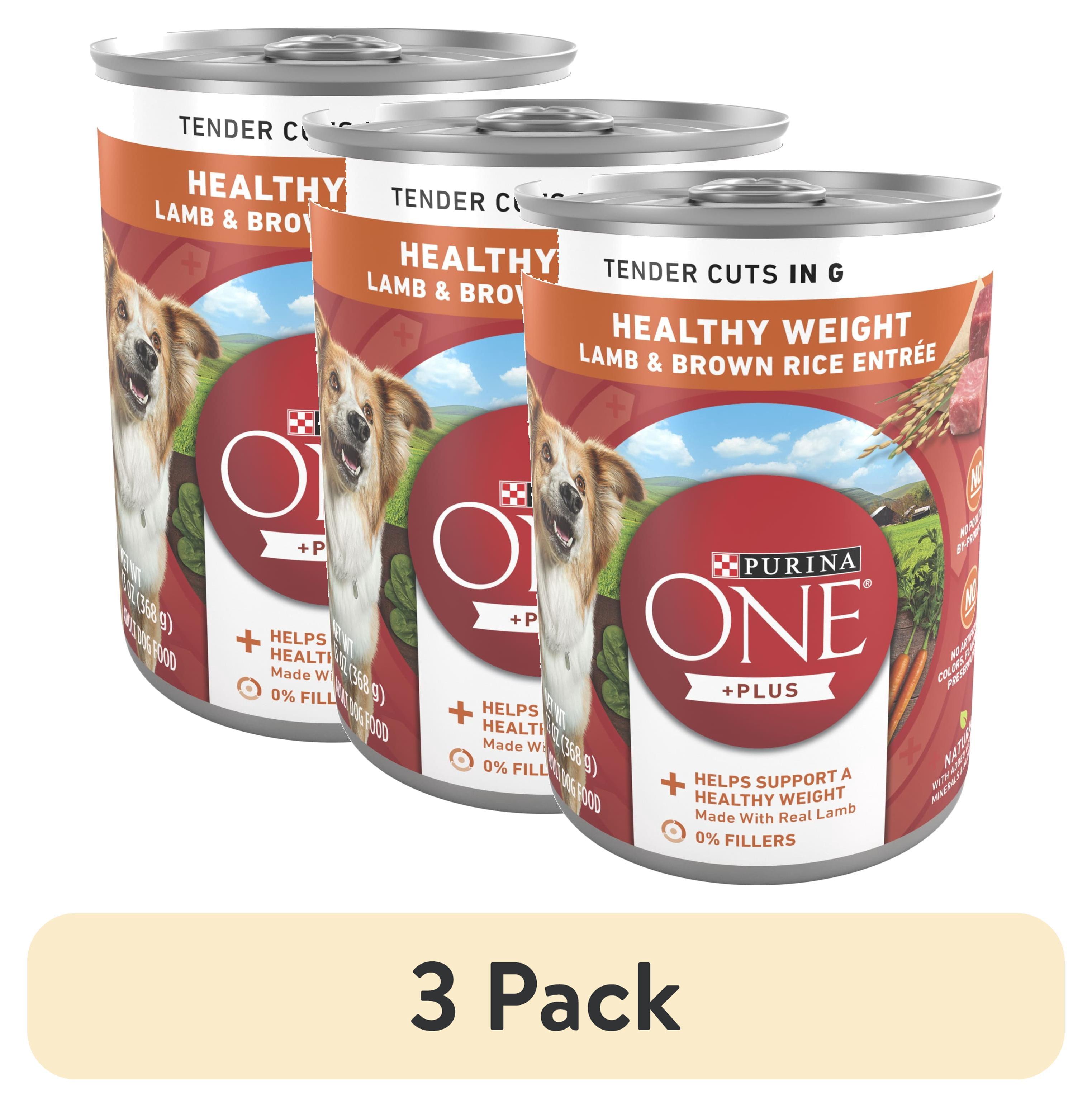 (3 pack) Purina ONE PLUS Natural Wet Dog Food, High Protein Soft Lamb & Brown Rice, 13 oz Can, 12 Pack