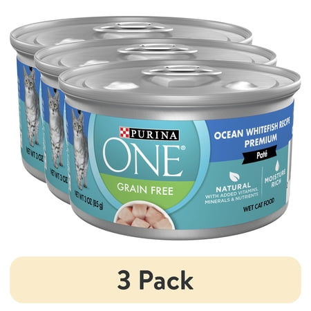 (3 pack) Purina ONE Pate, Natural Grain Free, Wet Cat Food, Oceanwhite Fish, 3 oz Can