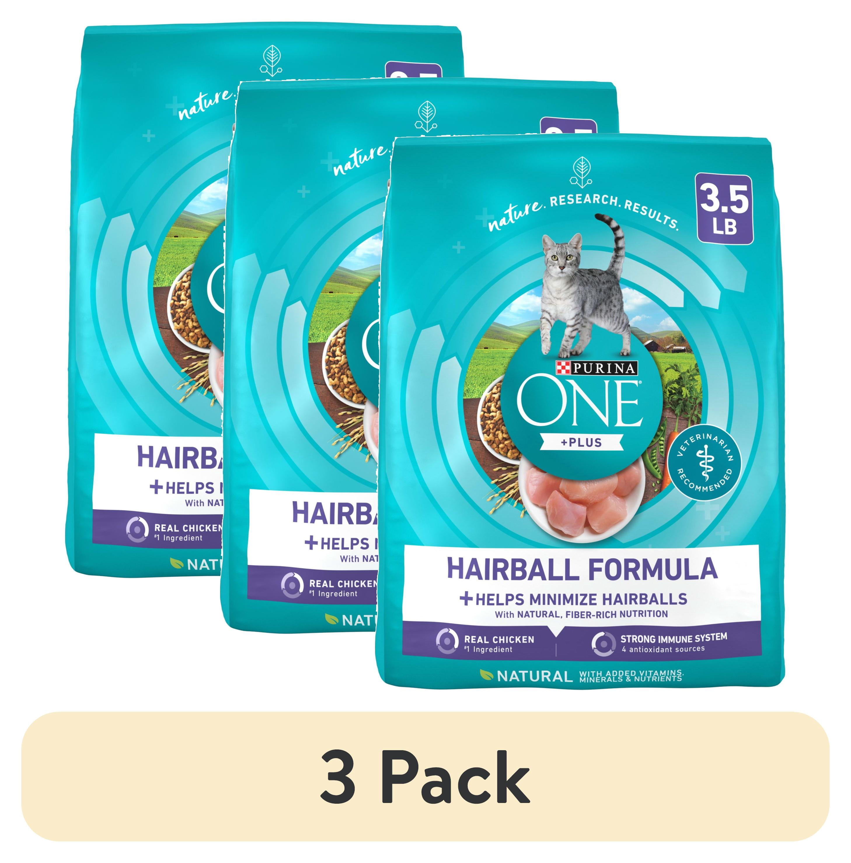 (3 pack) Purina ONE Plus Dry Cat Food Hairball Formula, Natural Chicken, 3.5 lb Bag