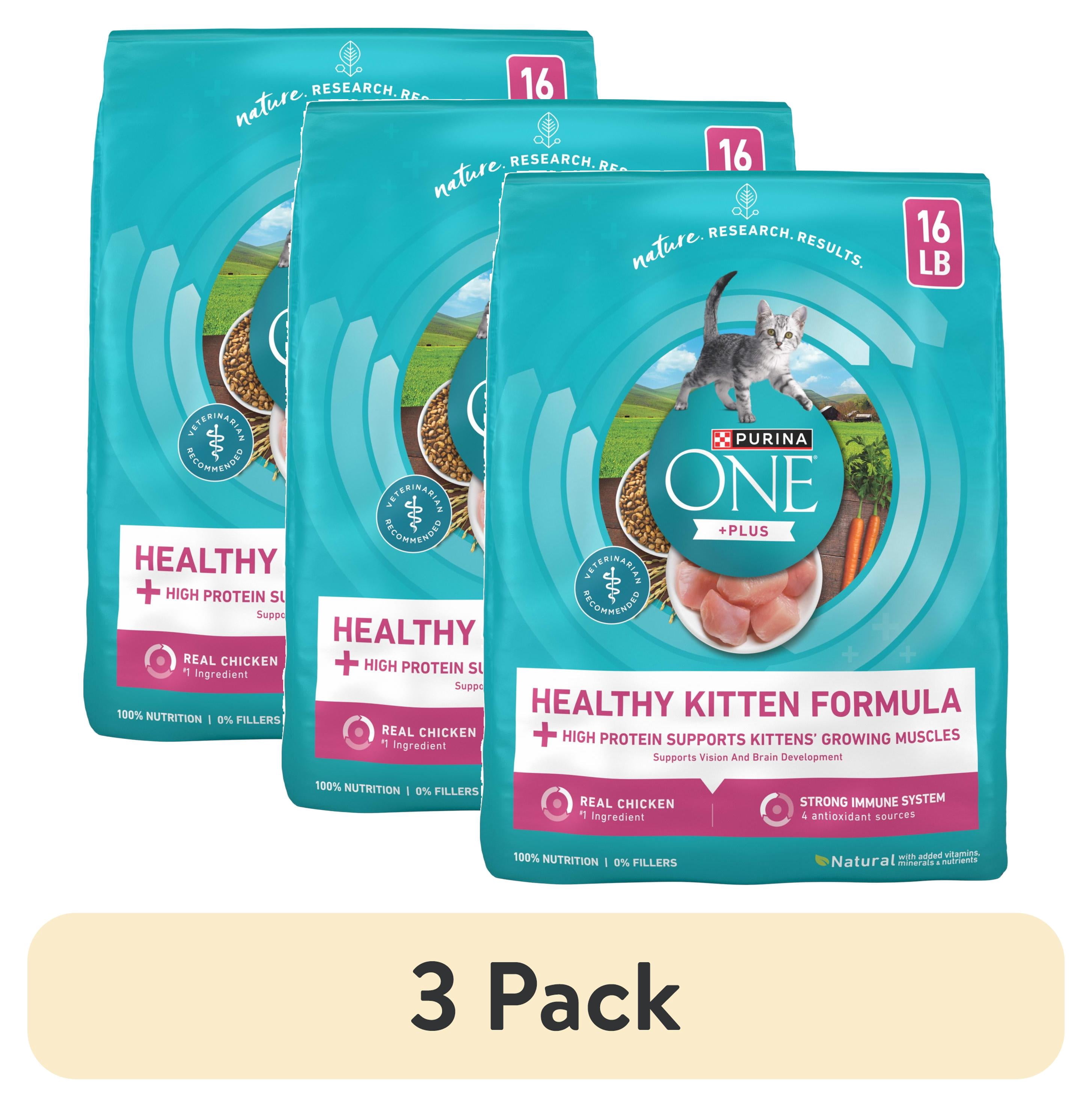 (3 pack) Purina ONE Plus, Healthy Kitten Formula, Dry Kitten Food, Chicken, 16 lb Bag