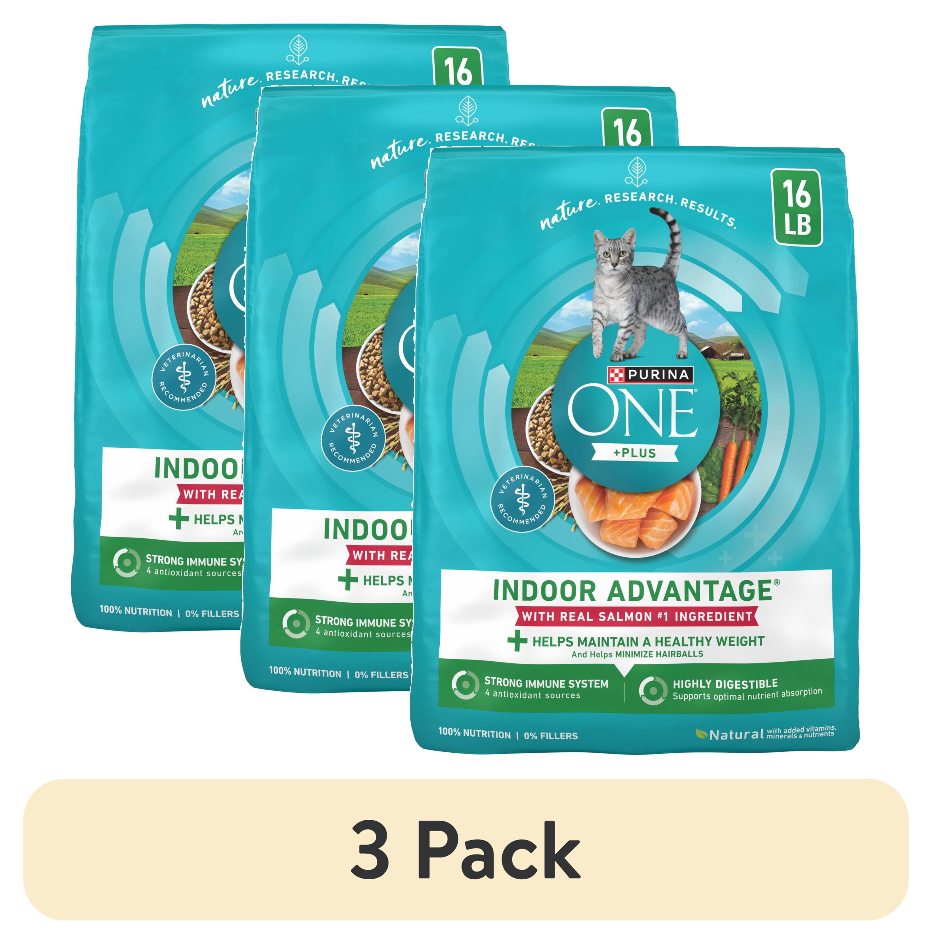 (3 pack) Purina ONE Plus, Indoor Advantage, Dry Cat Food, Salmon, 16 lb Bag