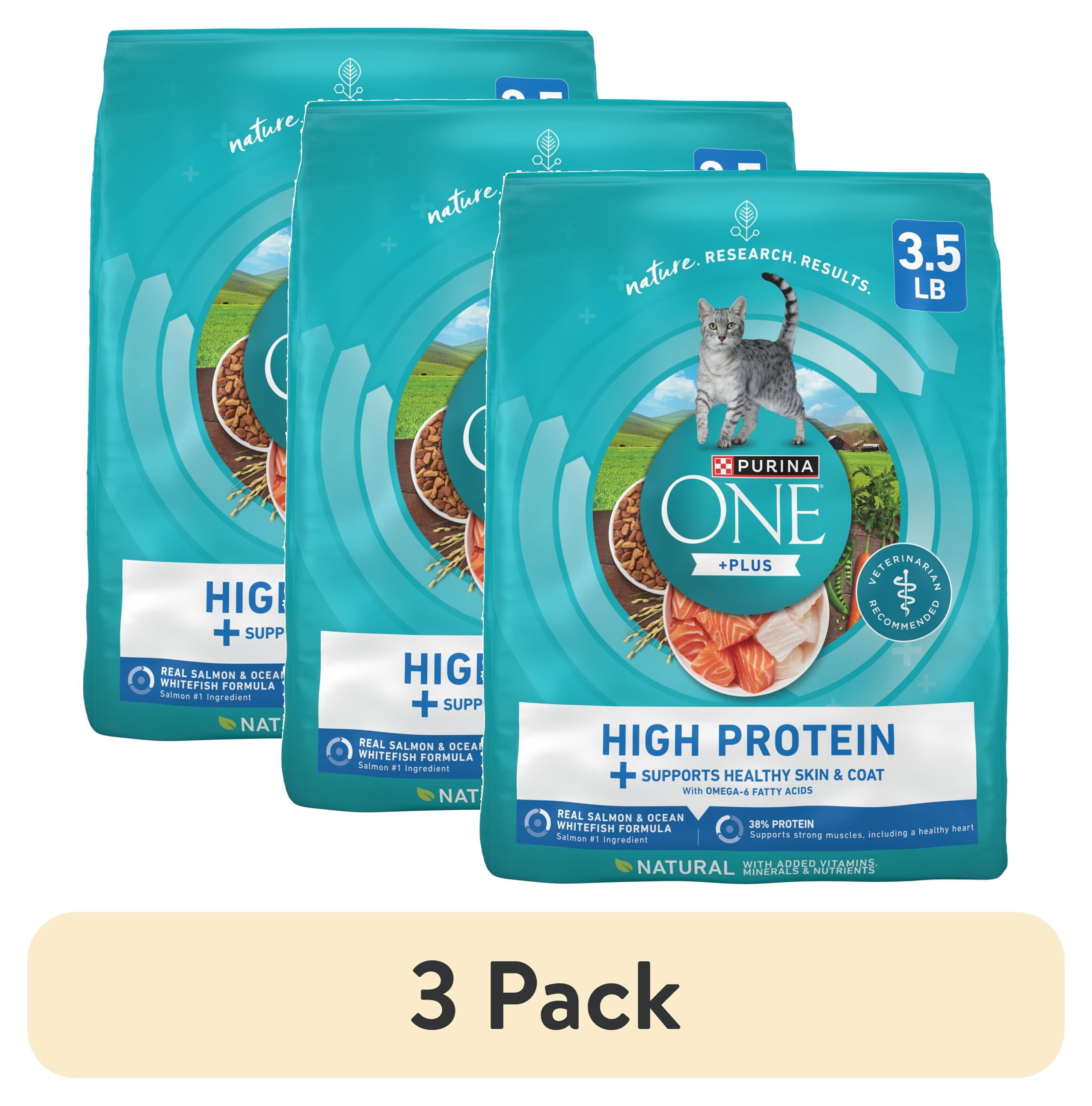 (3 pack) Purina ONE Plus Natural High Protein Dry Cat Food Salmon and Ocean Whitefish Skin and Coat Health Formula, 3.5 lb Bag