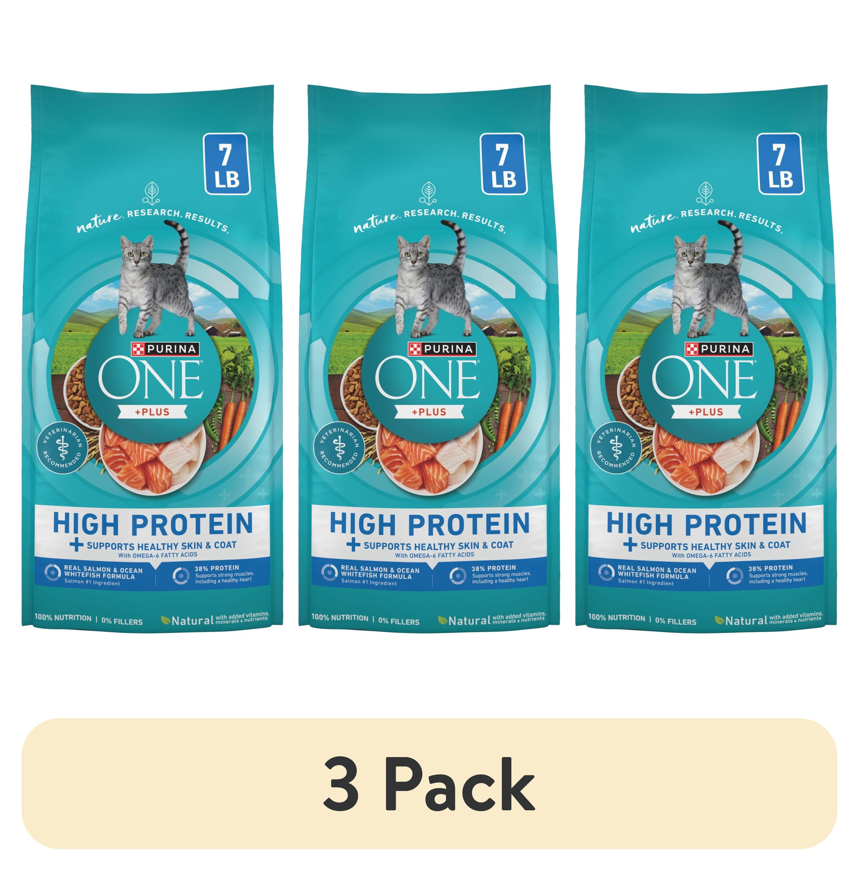 (3 pack) Purina ONE Plus Natural High Protein Dry Cat Food Salmon and Ocean Whitefish Skin and Coat Health Formula, 7 lb Bag