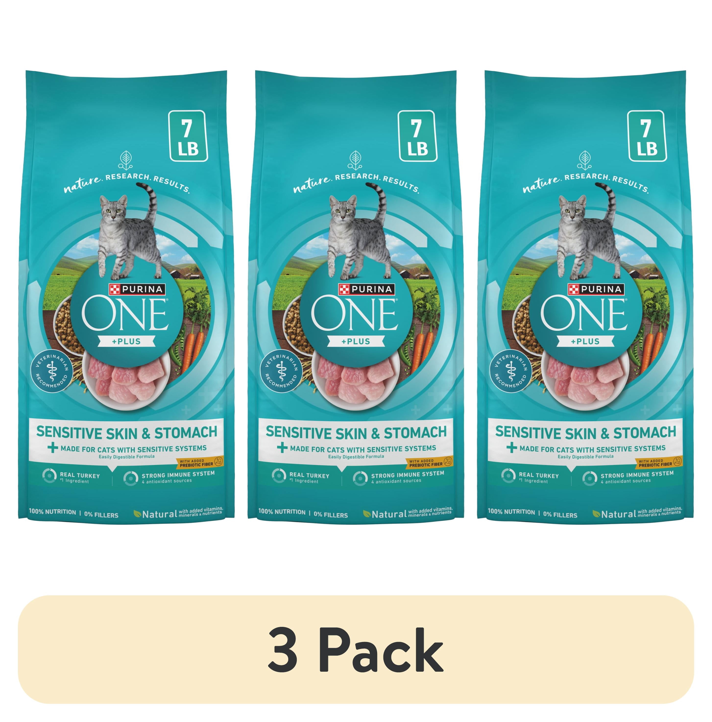 (3 pack) Purina ONE Sensitive Stomach, Sensitive Skin, Natural Dry Cat Food, +Plus Sensitive Skin and Stomach Formula, 7 lb Bag
