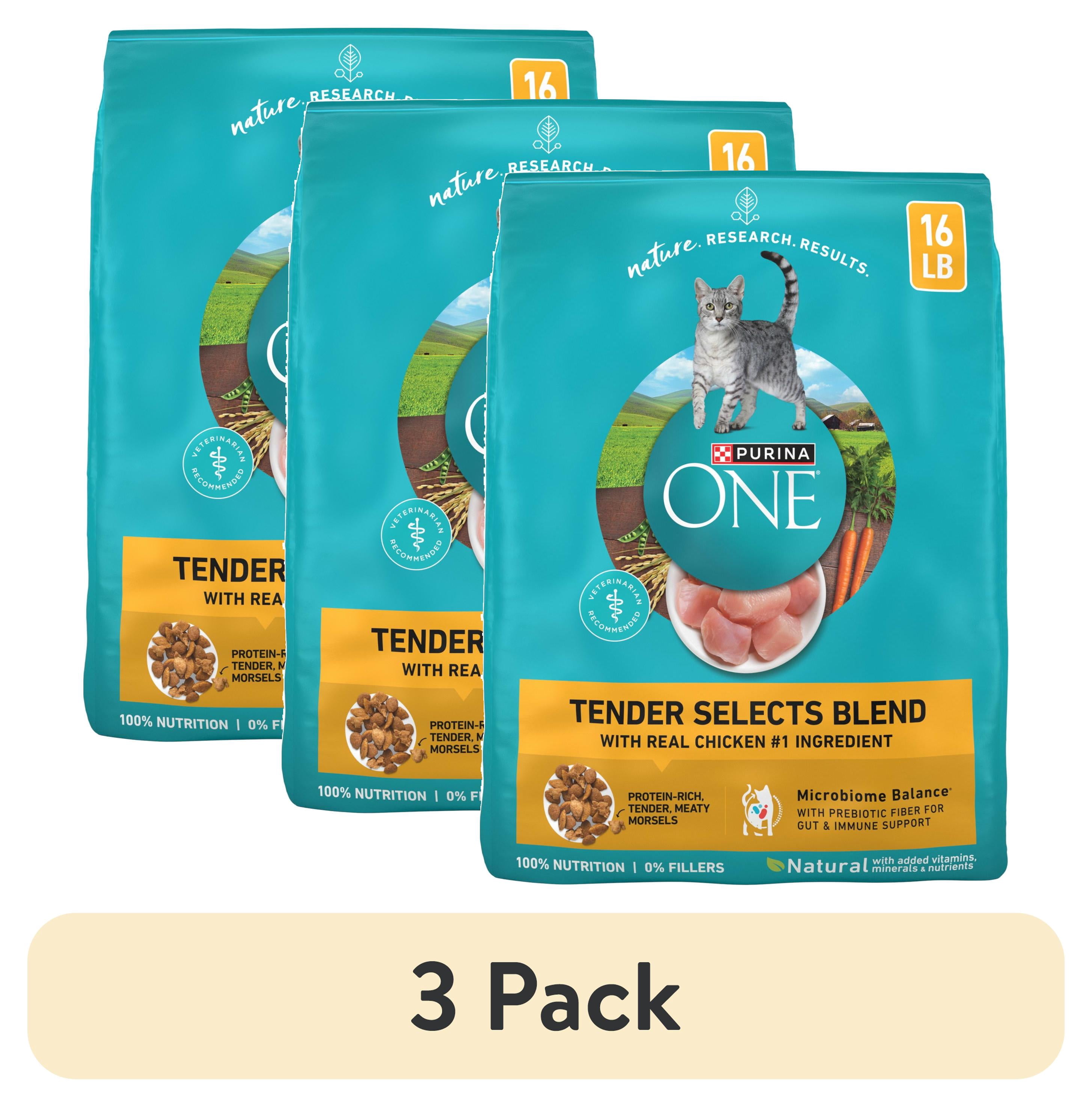 (3 pack) Purina ONE Tender Select Blends Dry Cat Food, Chicken, 16 lb Bag
