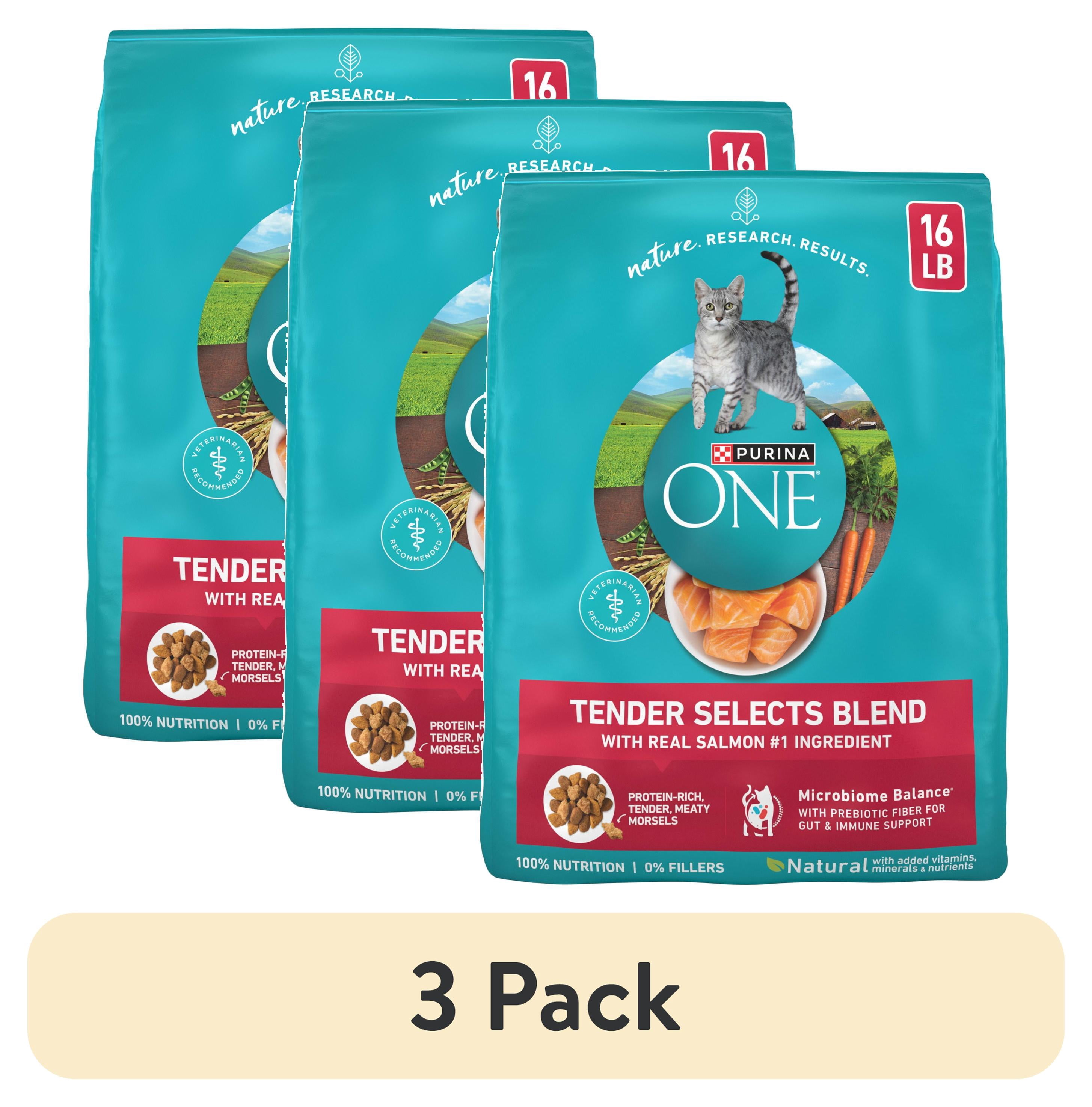 (3 pack) Purina ONE Tender Select Blends Dry Cat Food, Salmon, 16 lb Bag