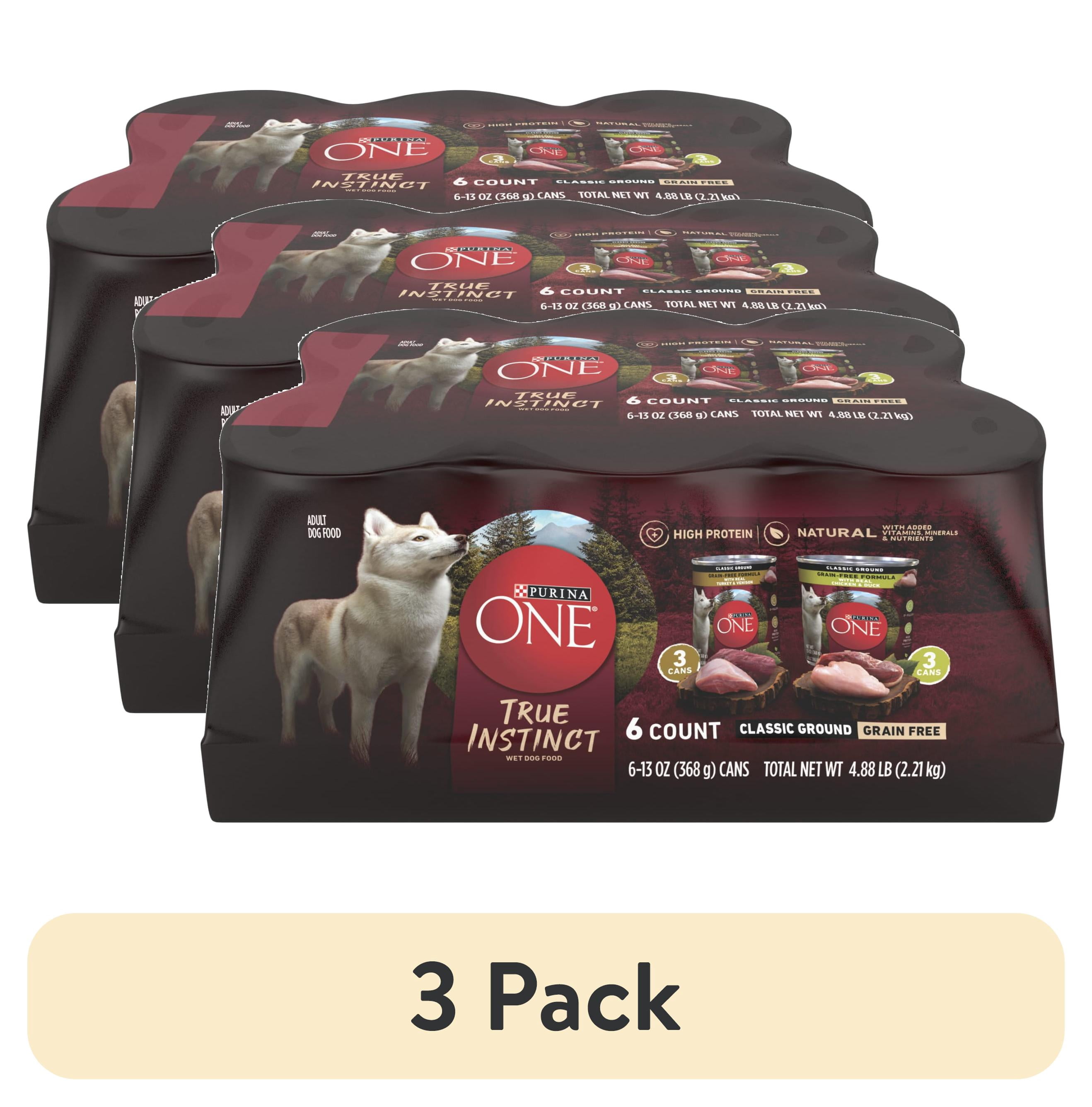 (3 pack) Purina ONE True Instinct Classic Ground Grain-Free Formulas With Real Turkey and Venison, and With Real Chicken and Duck Wet High Protein Dog Food Variety Pack