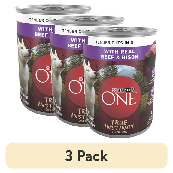 (3 pack) Purina ONE High Protein Dog Food True Instinct Tender Cuts in Wet Dog Food Gravy with Real Beef and Bison, 13 oz Can
