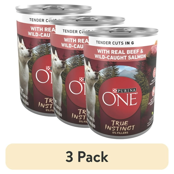 (3 pack) Purina ONE True Instinct Wet Dog Food, High Protein Soft Beef & Salmon, 13 oz Can