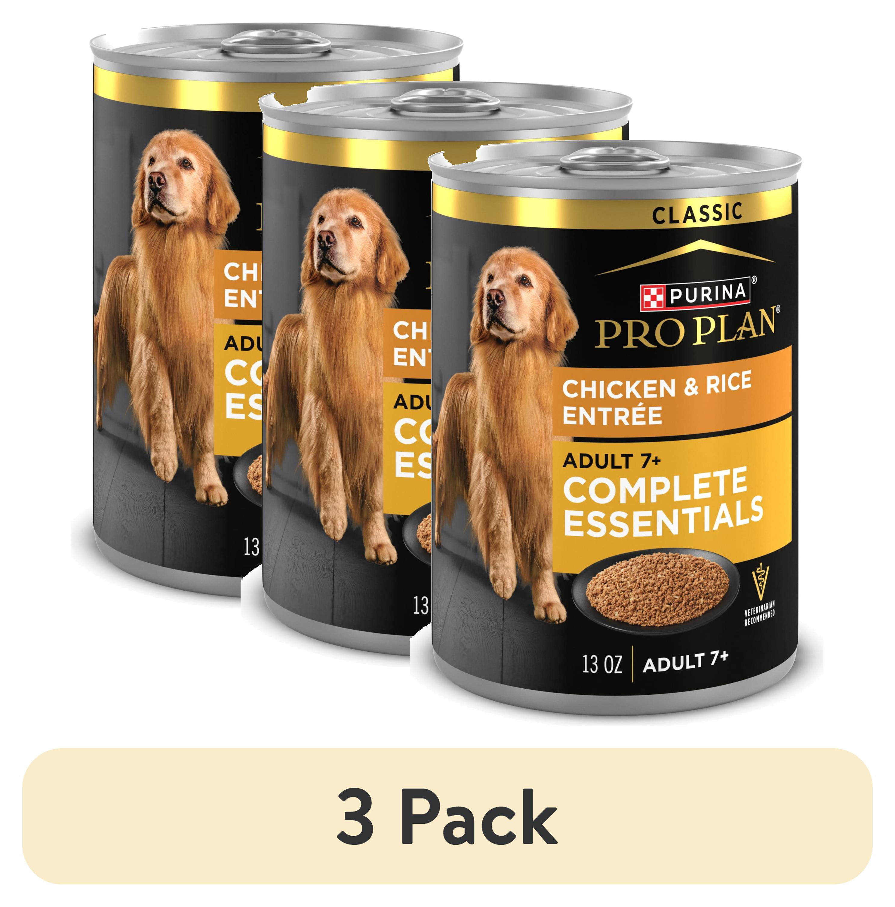 (3 pack) Purina Pro Plan Wet Dog Food for Senior Dogs Adult 7 Plus Chicken and Rice Entree Classic, 13 oz Can (12 Pack)