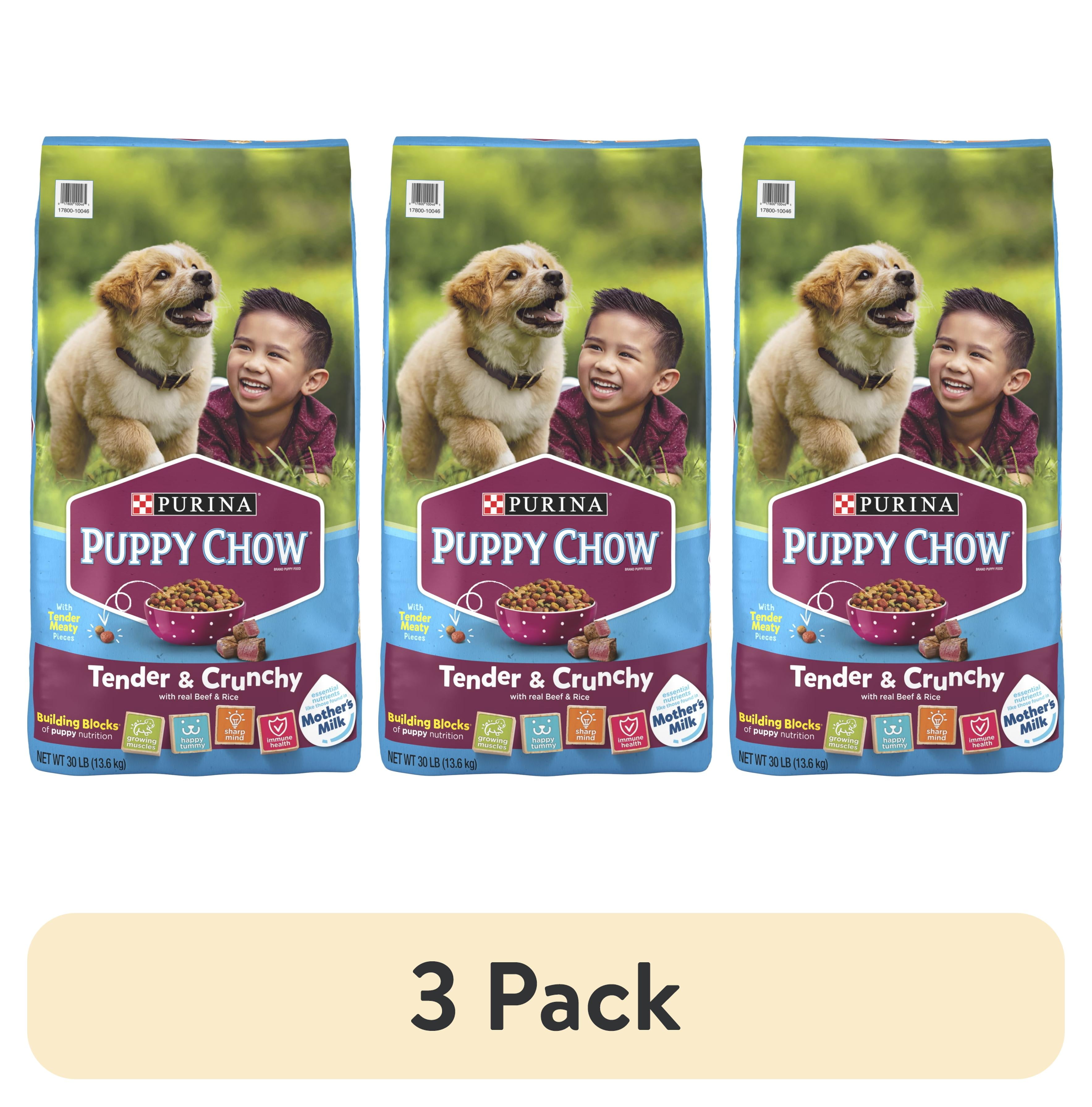 (3 pack) Purina Puppy Chow Dry Dog Food, Tender & Crunchy High Protein Real Beef & Rice, 30 lb Bag