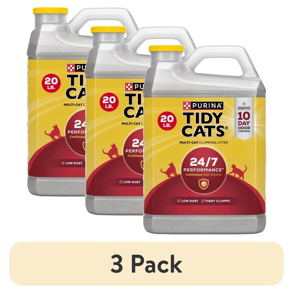 (3 pack) Purina Tidy Cats 24/7 Performance Clumping Cat Litter, Clean Linen Scent, 20 lb Jug