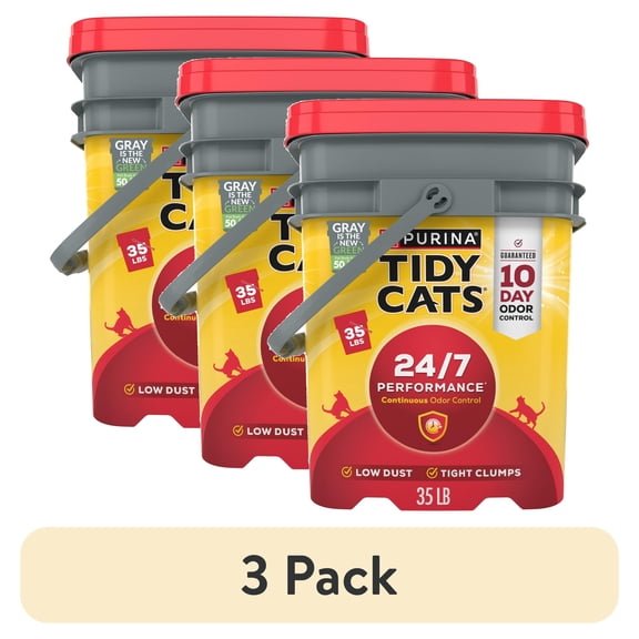 (3 pack) Purina Tidy Cats 24/7 Performance Clumping Cat Litter, Clean Linen Scent, 35 lb Pail