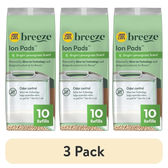 (3 pack) Purina Tidy Cats Breeze Bright Lemongrass Scented Ion Cat Litter Pads Refill Pack