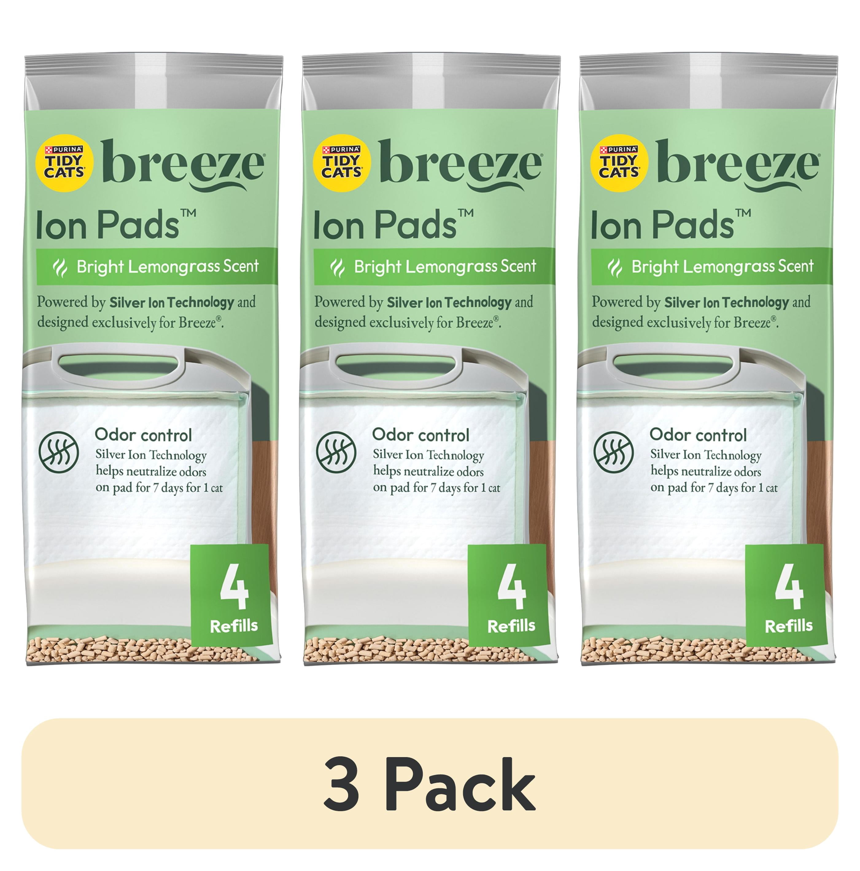 (3 pack) Purina Tidy Cats Breeze Bright Lemongrass Scented Ion Cat Litter Pads Refill Pack