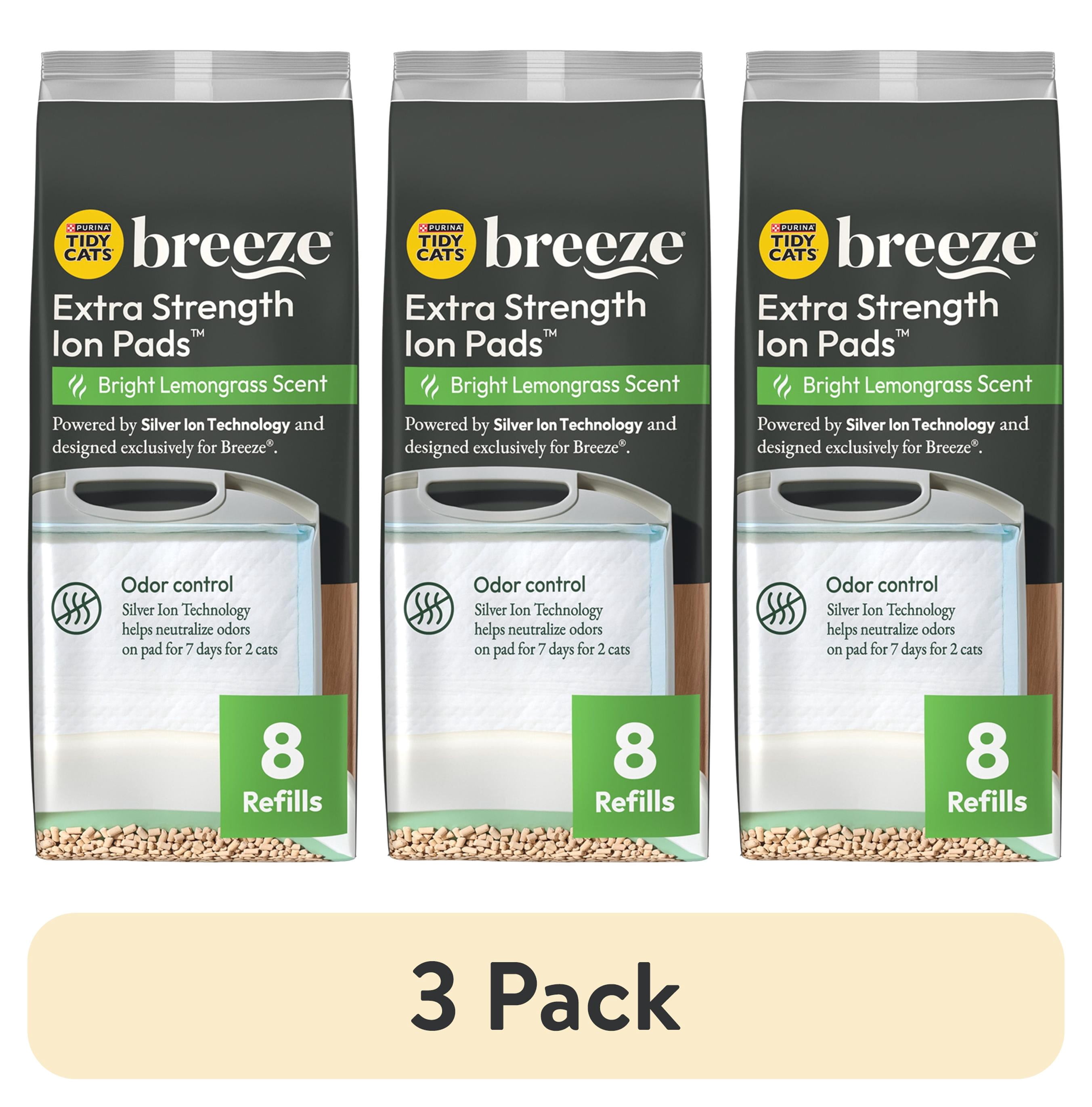 (3 pack) (3 pack) Purina Tidy Cats Breeze Multi-Cat Extra Strength Ion Cat Litter Box Pads, Bright lemongrass Scented Cat Litter Pads Refill Pack