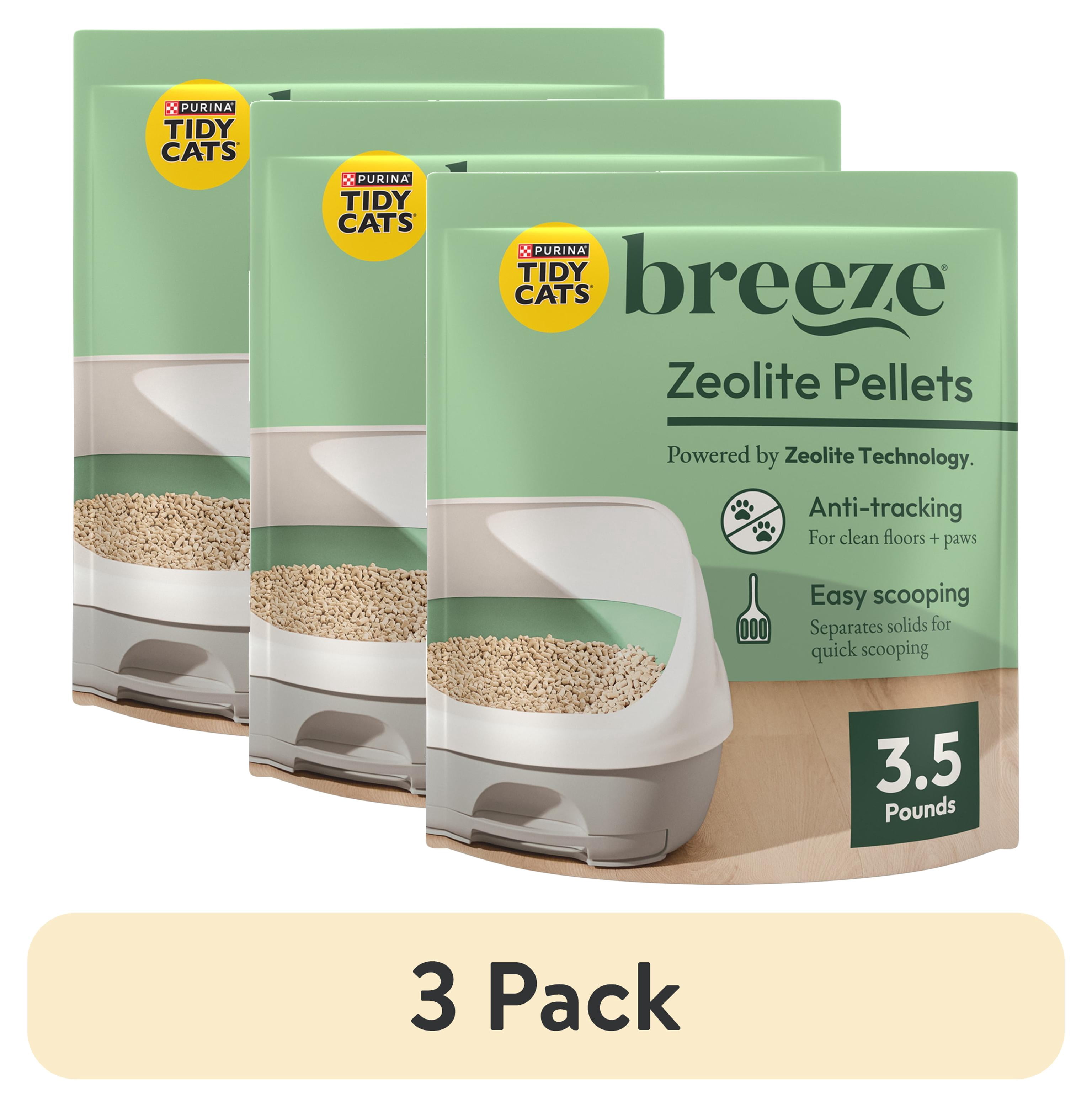 (3 pack) Purina Tidy Cats Breeze Unscented 99.9 Percent Dust Free, Multi Cat, Zeolite Pellet Cat Litter Refill