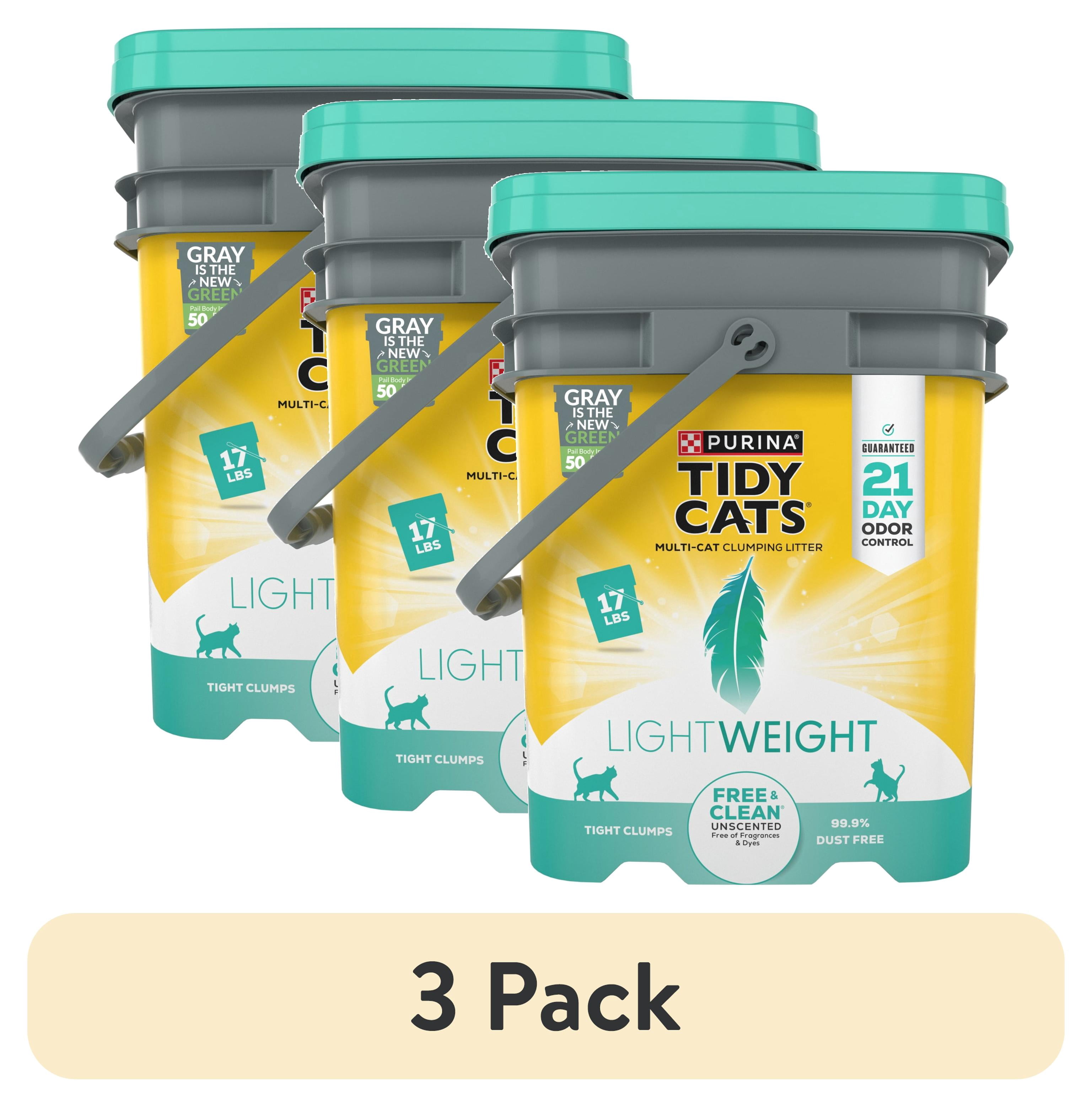 (3 pack) Purina Tidy Cats Free and Clean LightWeight Cat Litter, Unscented, 17 lb Pail