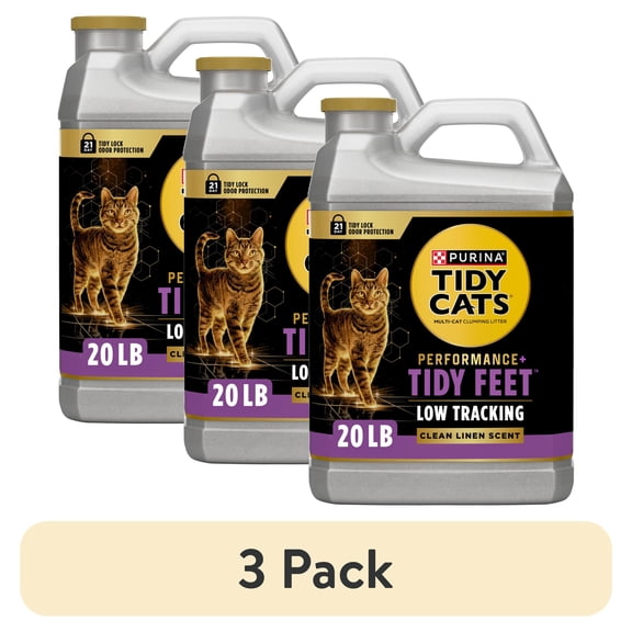 (3 pack) Purina Tidy Cats Tidy Feet Low Tracking Cat Litter, Clean Linen Scent, 20 lb Jug