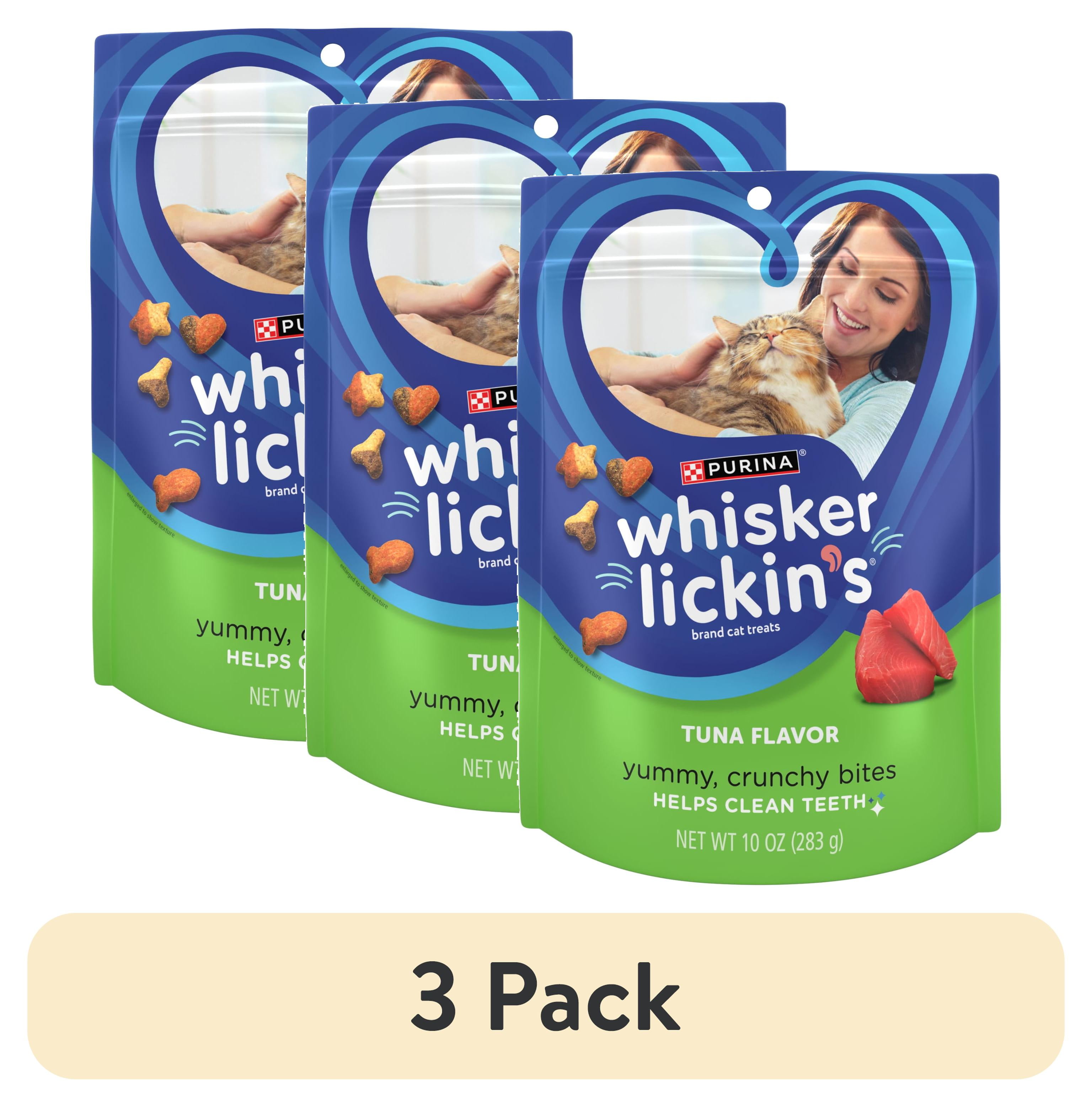 (3 pack) Purina Whisker Lickin's Dental Cat Treats, Tuna, 10 oz Bag