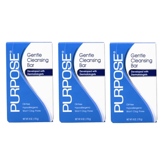 (3 pack) Purpose Gentle Facial Cleanser and Face Wash Bar For Sensitive Skin, 6 oz