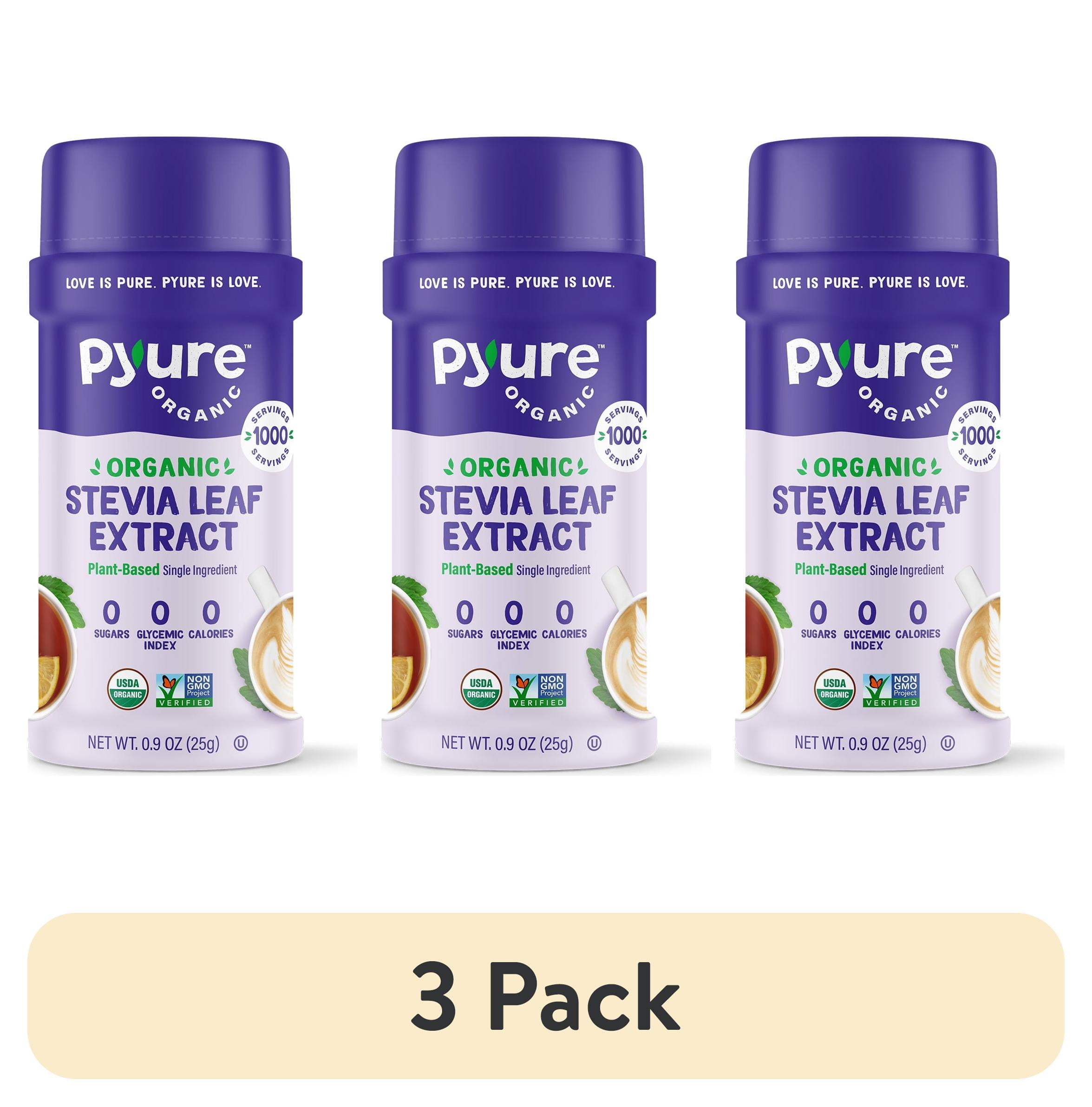 (3 pack) Pyure Organic Stevia Extract, Single Ingredient Powdered Sweetener, Sugar Substitute, 1,000 Servings Per Container, 0.9 Ounce