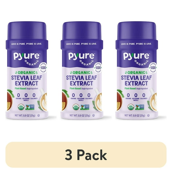 (3 pack) Pyure Organic Stevia Extract, Single Ingredient Powdered Sweetener, Sugar Substitute, 1,000 Servings Per Container, 0.9 Ounce