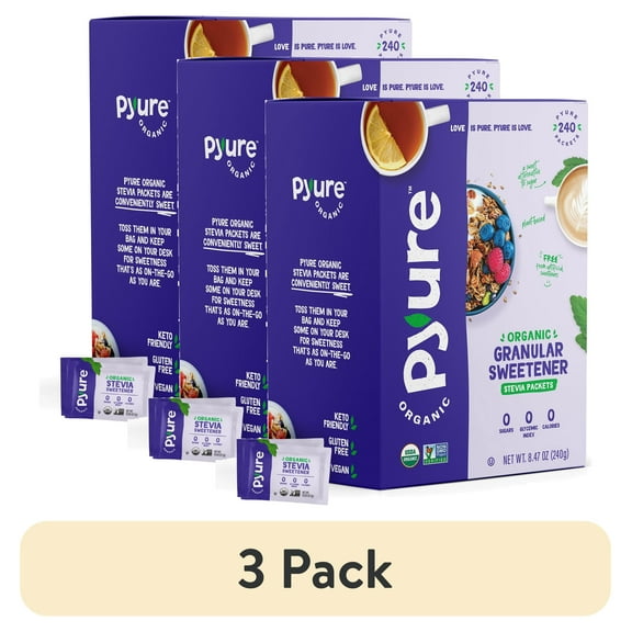 (3 pack) Pyure Organic Stevia Granular Sweetener Packets, 8.47 Oz, 240 Ct
