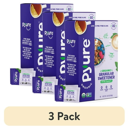 (3 pack) Pyure Organic Stevia Packets | Zero Calorie Sweetener for Coffee, and Baking | Granulated Stevia Sugar Substitute | Plant-Based, Keto, Diabetic & Paleo Friendly | USDA Organic, Non-GMO | 80 Packets