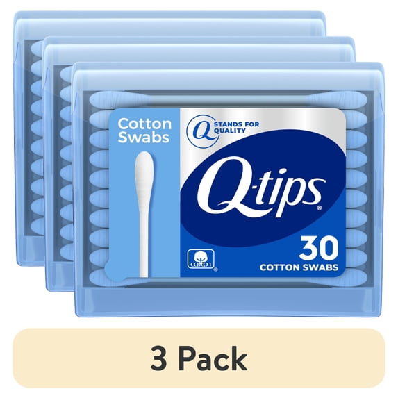 (3 pack) Q-tips Travel Size Cotton Swabs, Original, For Home, First Aid and Beauty, 100% Cotton, 30 Count