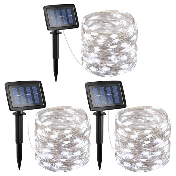 (3 pack) Qishi 33 feet Solar Powered 8 Modes Waterproof LED Fairy Lights,100LED