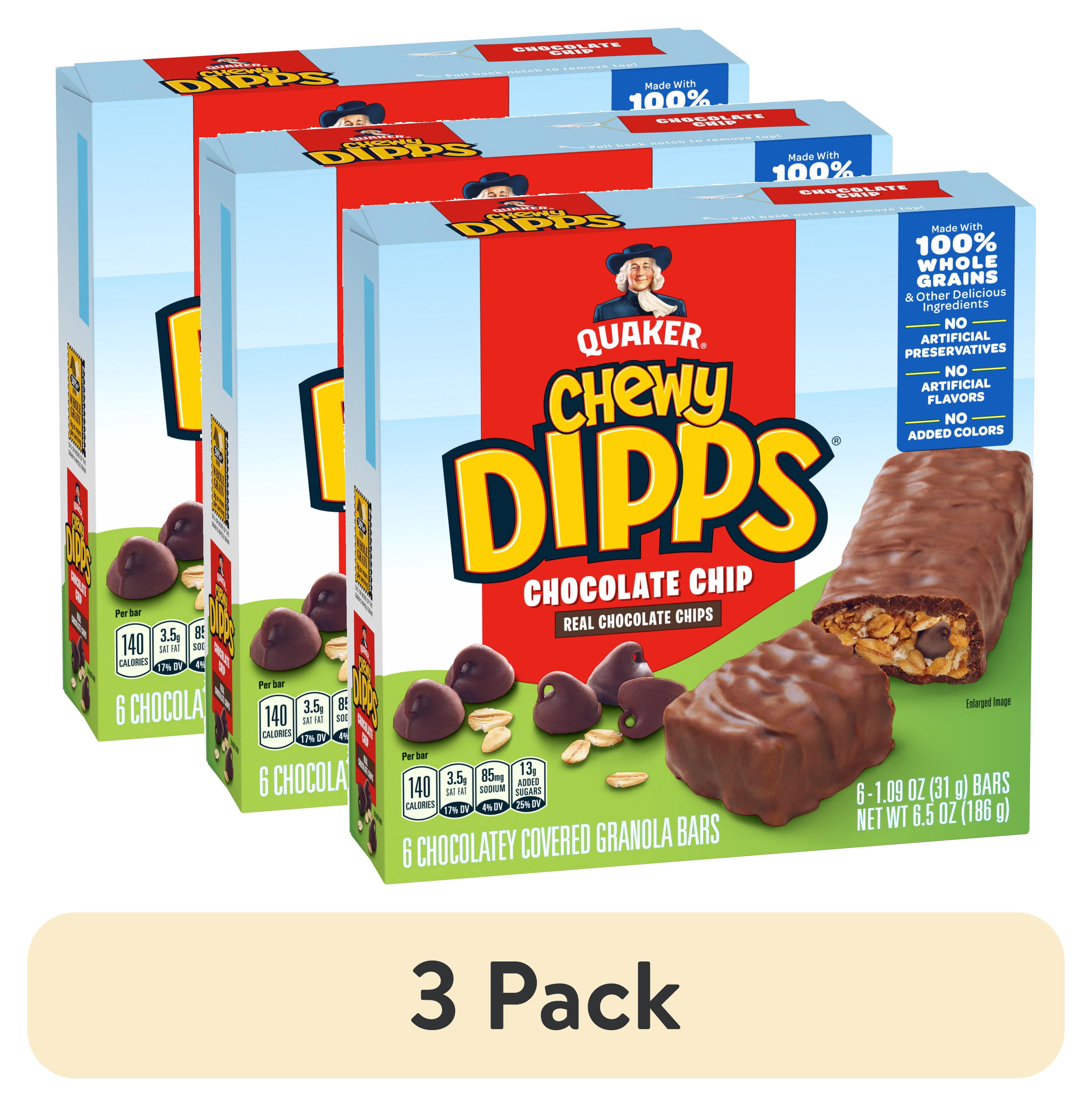 (3 pack) Quaker Chewy Dipps Chocolate Covered Granola Bars, Chocolate Chip 1.09 oz,  6 Count