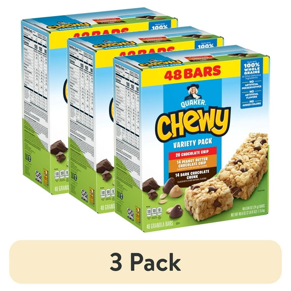(3 pack) Quaker Chewy Granola Bars Variety Pack, 0.84 oz 48 Count